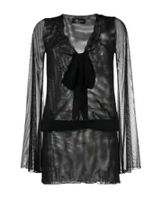 sheer front-tie mini dress S Black