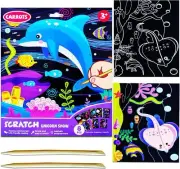 JUNQIU Scratch Art for Kids, Ocean Animals Black Rainbow Sea