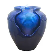 Teamson Home 16.93" Outdoor Glazed Pot Fountain with LED Lights, Royal Blue