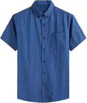 [N\P] NP Large Short Sleeve Men Summer Comforable Mens Shirts Formal Casual Blue