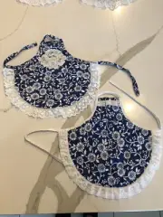 Vintage Crownford Staffordshire Blue Calico Dish Soap Apron Set of 2!