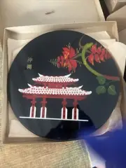 Japanese Ryukyu Lacquer Wooden plaque tray wall or stand PAINTED WITH PIGS BLOOD