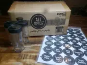 Allspice Modern 12 Jar set with 315 Spice Jar Labels. Black lids glass jars
