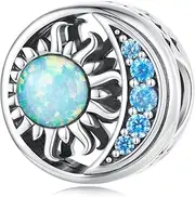 [DOYIS] Sun Moon Charm Pendant for Pandora Bracelets,925 Sterling Silver Opal Zirconia Bead Charm for Women Girls