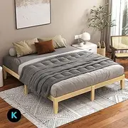 ALFORDSON King Bed Frame Wooden Bed Base with Timber Slats, Solid Pine Wood Bed Foundation Mattress Base Platform with Storage Space, Bedroom Furniture (Pramod Series in Oak)