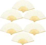 OSOLADY Chinese Fabric Fans 6pcs Handheld Folding Fans for Guests Lightweight Easy to Carry