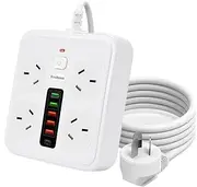 10 in1 Power Strip, Power Board with USB C with 4-Sockets Combo, 5-USB A 1-USB C（DC 5V 3.4A） Surge Protection 2400W-10A, Power Socket for Home&Office (White)