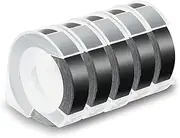 5 Pack Label Tape for Embossing Tape 12mm 3D Emboss Labels, White on Black for DM1595 Organizer Xpress Pro
