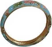[WBPTP] Enamel Bangle for Women, Cloisonne Enamels Flower Bangle Spring Hinged Cuff Chinese Ethnic Traditional Handcraft Jewelry
