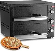 Electric Pizza Oven, Commercial Countertop Pizza Cooker with 4 Large Heat Tube, Timer, Double Decker Pizza Maker with Wide Handle, 122-572℉ Adjustable Temperature, for Restaurant Home Baked Use