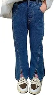 [KKmeter] Fashion Kids Girls Jeans Casual Bell-Bottoms Long Pants Mid Waist Slit Denim Flared Trousers