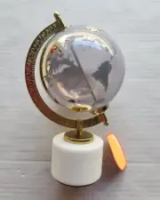 Mini Metal Rotating Glass Globe with Marble Stand - World Map Etched on Glass