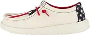[Hey Dude] Kids Wally Americana (Little Kid/Big Kid) - Loafers for Kids - Printed Canvas Upper - Leather Lining, Americana, 3 Big Kid