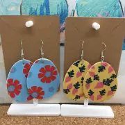 4 PC 3" Teardrop Double-Sided Easter Spring Leather Earring Set New 4279