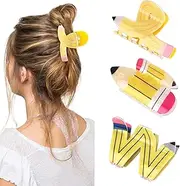 [WHAVEL] Teacher Hair Clips Pencil Claw Clips Cute Funny Teacher Accessories for Women Back School Outfits, 3 Pcs