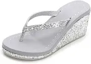 [TangDao] Women's Platform Flip Flops Rhinestone Sandals Wedge Slipper For Summer (5.5, Grey, numeric_5_point_5)