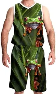 [KQNZT] Basketball Jerseys Shorts Sport Set, Custom Basketball Jersey, Mens Basketball Jerseys, Tropical Jungle Leaf Frog