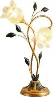 Gold Glass Flower Table Lamp Vintage 2-Light Floral Side Beside Desk Lamp Gre...