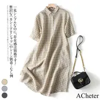 在飛比找ETMall東森購物網優惠-【ACheter】日系優雅經典格紋棉麻洋裝#113009