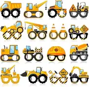 32 Pcs Construction Theme Party Eyeglasses Dump Truck Party Cardboard Glasses Engineering Excavator Photo Booth Props for Construction Party Boy Kids Transportation Birthday Party Supplies Favor