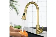 Pull out Tap Kitchen Mixer Tap Zirc Gold Swivel Gooseneck Spout Round Laundry Kitchen Sink Faucets WELS ACA