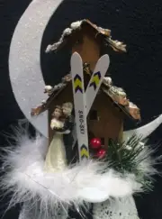 Winter Wonderland Ski Lodge Mountian Cabin bride & Groom top wedding Cake Topper