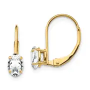 14k Yellow Gold 6x4mm Oval Cubic Zirconia Leverback Earrings