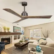 NEW- Kapoefan 60" Ceiling Fan no Light w/ Remote Modern Wood Ceiling Fan Walnut