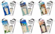 Anguilla FootWhere® Souvenir Zipper-Pulls. 6 Piece Set. Made in USA