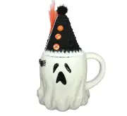 Fall Halloween Scaredy Cat Collection - Vintage 3-D Ghost Mug Dangling Spider