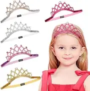 BJ-SHOP Girls' Crown, Princess Tiara Set, Tiara, Elastic Hair Band, Sparkling Crown Headband, 5 Pieces