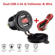 Waterproof 4.2A Dual USB Charger Socket & Red Voltmeter for 12-24V Car SUV Truck (for: Daihatsu)