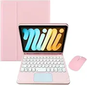 Lemore Tablet Keyboard for iPad Mini 7 (A17 Pro) / iPad Mini 6 8.3 inch, Case with Pencil Slot, Folio Stand, Touchpad Keyboard, English Detachable Rechargeable BT Wireless (Pink)