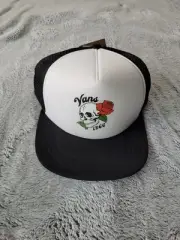VANS Mens Black & White Snapback Flatbill Max T Logo Trucker Hat Cap Rose OSFM