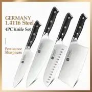 Knife Set Chef Cleaver Utility Santoku Stainless Steel Wood Handle Slicing Beef