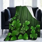 Ouqiuwa Green Clovers Wood Throw Blanket St Patrick's Day Plush Microfiber Flannel Fleece Blanket 50"x40" for Bed Sofa Couch Camping Travel