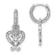 Sterling Silver Sentimental Expressions Polished Cz Heart Charm Hoop Dangle Earrings