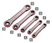 5 pc Metric Ratcheting Box Closed End Wrench Set MM 5.5mm to 19mm 6 / 12 Point