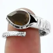 Adjustable - Smoky Quartz - Brazil 925 Sterling Silver Ring s.8 Jewelry R-1306