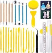 Keadic 30 Pieces Polymer Modeling Clay Sculpting Tools Set for Shaping and Sculpting, Ball Stylus Dotting Tools, Plastic Clay Modeling Tools for Cake Fondant Decoration and Nail Art