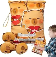 Plush Snack Bag - Plush Capybara Snack Bag - Soft Hugging Pillow with Lanyard, Keychain with 4 Dolls for Preschoolers Students Women Girls Boys Travel Picnic