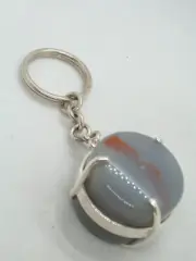 Key Ring Silver 925 And Agate Grey Natural - Stone Semiprecious - Brisa Key Fob