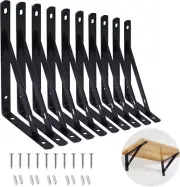 10 Pack Shelf L Brackets 12 x 8 Inches Countertop Shelf Bracket Black Metal F...