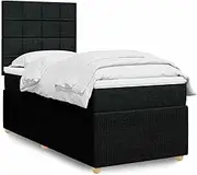 vidaXL Box Spring Bed Set - King Single - LED Black Polyester - Pocket Spring Mattress with Adjustable Headboard