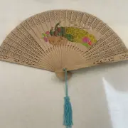 Vintage Ladies Wood Folding Fan Hand Paint Two Face Paint # 2