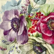4 Paper Coctail Napkins for Decoupage / Parties / Weddings - Anemones