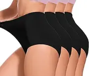 [Zimi Collection] Zimi Women's High Waisted Underwear 4-Pack - Tummy Control Postpartum Briefs with Double-Layer Compression, Breathable Seamless Design & Stretch Lace Waistband