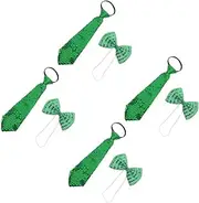 [DEARMAMY] Irish Bow Tie Suit Women Men Sequin Tie St. Patrick's Day Men's Tie Mardi Gras Accessories Pre-tied Glitter Bowtie Sequin Tie for Women Sequin Tie for Dance Green Cloth