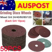 50X Fibre Sanding Grinding Discs Wheels mixed 24 40 60 80 120 Grit Angle Grinder