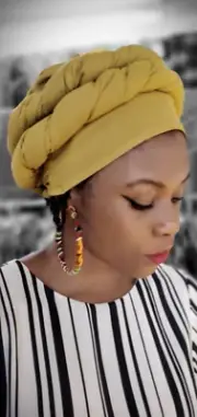 Gold African Pre-Tied Modu head wrap-DPDM301PT